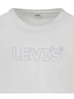 T-shirt en coton blanc uni avec un col rond et le nom de la marque