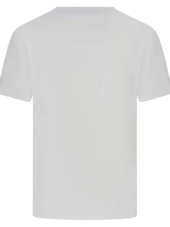 T-shirt en coton blanc uni avec un col rond et le nom de la marque