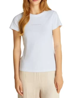 T-shirt en coton blanc uni avec une coupe ajustée et un col rond