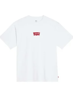 T-shirt en coton blanc uni avec une coupe droite, col rond et patch du logo