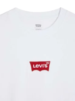 T-shirt en coton blanc uni avec une coupe droite, col rond et patch du logo
