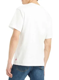 T-shirt en coton blanc uni avec une coupe droite, col rond et patch du logo