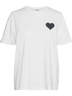 T-shirt en coton blanc uni avec une coupe droite à col rond et un cœur