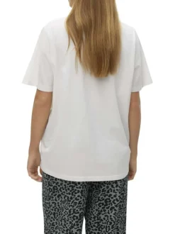 T-shirt en coton blanc uni avec une coupe droite à col rond et un cœur