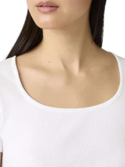 T-shirt en coton blanc uni avec une coupe droite et un col carré