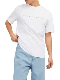 T-shirt en coton blanc uni avec une coupe droite et un col rond