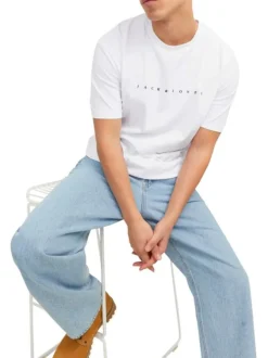 T-shirt en coton blanc uni avec une coupe droite et un col rond