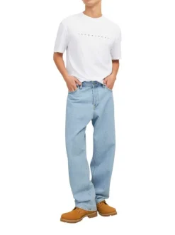 T-shirt en coton blanc uni avec une coupe droite et un col rond