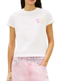 T-shirt en coton blanc uni avec une coupe droite et un col rond
