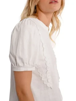 T-shirt en coton blanc uni avec une coupe droite et un col rond