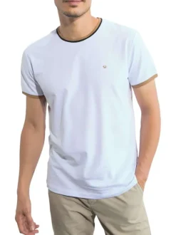 T-shirt en coton blanc uni avec une coupe droite et un col rond