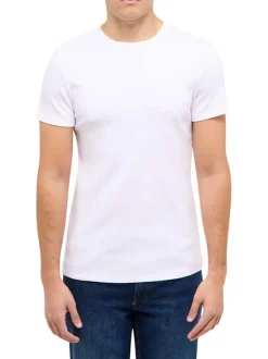 T-shirt en coton blanc uni avec une coupe droite et un col rond
