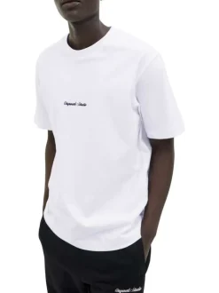 T-shirt en coton blanc uni avec une coupe droite et un col rond