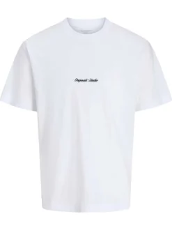 T-shirt en coton blanc uni avec une coupe droite et un col rond