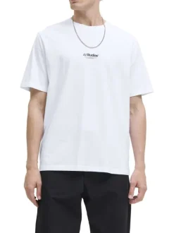 T-shirt en coton blanc uni avec une coupe droite et un col rond