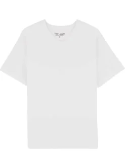 T-shirt en coton blanc uni avec une coupe droite et un col v