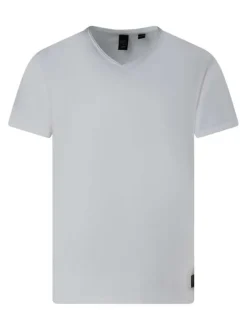 T-shirt en coton blanc uni avec une coupe droite et un col v