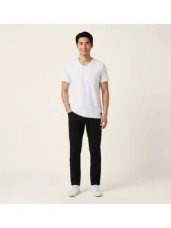 T-shirt en coton blanc uni avec une coupe droite et un col v