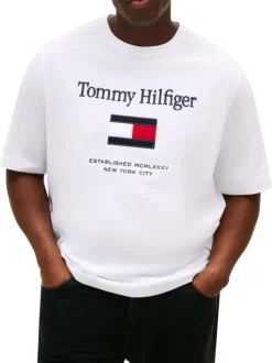 T-shirt en coton blanc uni avec une coupe droite et un grand logo