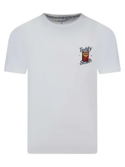 T-shirt en coton blanc uni avec une coupe droite et un imprimé dans le dos