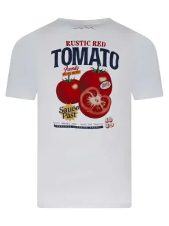 T-shirt en coton blanc uni avec une coupe droite et un imprimé dans le dos