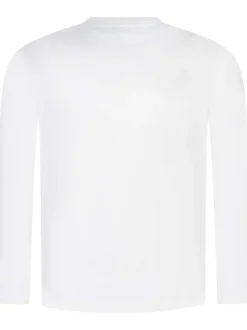 T-shirt en coton blanc uni avec une coupe droite un col rond des manches longues