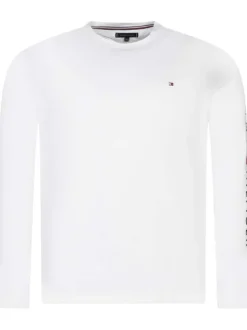 T-shirt en coton blanc uni avec une coupe droite un col rond des manches longues