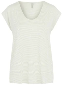 T-shirt en coton blanc uni avec une coupe droite, un col v et en lurex