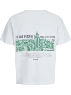 T-shirt en coton blanc uni avec un imprimé urbain et un col rond