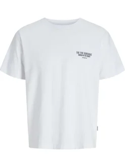 T-shirt en coton blanc uni avec un imprimé urbain et un col rond