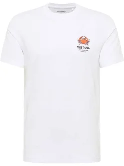 T-shirt en coton blanc uni avec un petit crabe imprimé et à col rond