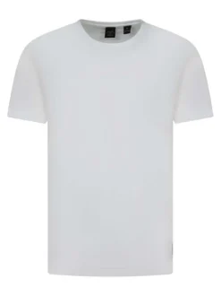 T-shirt en coton blanc uni avec un petit patch carré cousu et à col rond