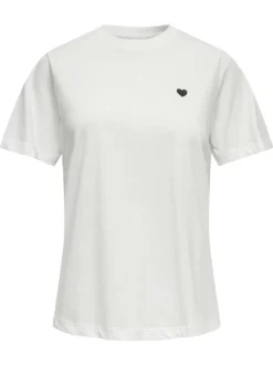 T-shirt en coton blanc uni à col rond avec un petit cœur brodé à la poitrine