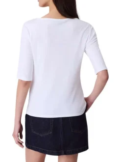 T-shirt en coton blanc uni à coupe ajustée avec un col bateau