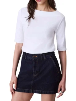 T-shirt en coton blanc uni à coupe ajustée avec un col bateau