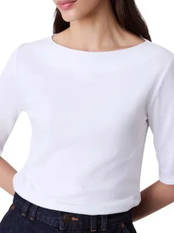 T-shirt en coton blanc uni à coupe ajustée avec un col bateau