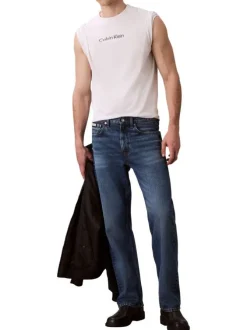 T-shirt en coton blanc uni coupe ajustée col rond avec un logo blanc
