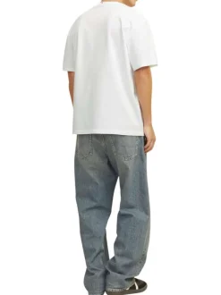 T-shirt en coton blanc uni à coupe droite avec écriture en relief