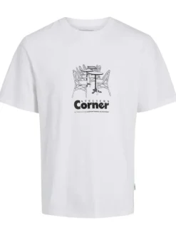 T-shirt en coton blanc uni à coupe droite avec imprimé noir et à col rond