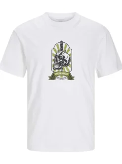 T-shirt en coton blanc uni coupe droite avec imprimé tête de mort