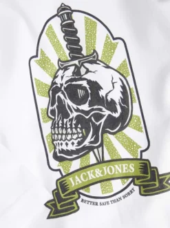 T-shirt en coton blanc uni coupe droite avec imprimé tête de mort