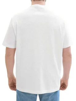 T-shirt en coton blanc uni coupe droite avec un col rond et nom de la marque