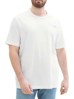 T-shirt en coton blanc uni coupe droite avec un col rond et nom de la marque