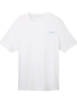 T-shirt en coton blanc uni coupe droite avec un col rond et nom de la marque
