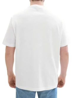 T-shirt en coton blanc uni coupe droite avec un col rond et nom de la marque
