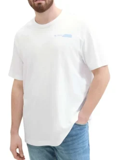 T-shirt en coton blanc uni coupe droite avec un col rond et nom de la marque