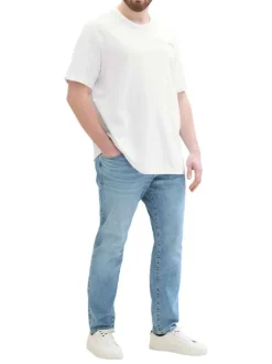 T-shirt en coton blanc uni coupe droite avec un col rond et nom de la marque