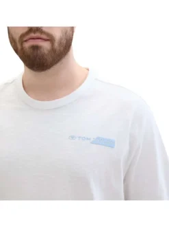 T-shirt en coton blanc uni coupe droite avec un col rond et nom de la marque
