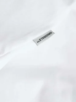 T-shirt en coton blanc uni à coupe droite avec un petit imprimé rectangle