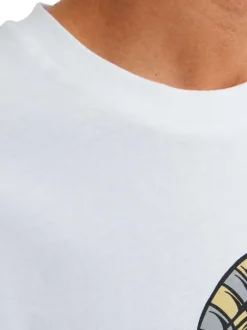 T-shirt en coton blanc uni coupe droite col rond avec un flocage à la poitrine